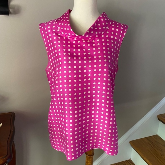 J. Crew Mock Neck Pink Polka Dot  Silk Top 6 - Picture 3 of 10